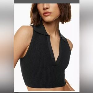 Aritzia Babaton Sculpt knit polo top - black